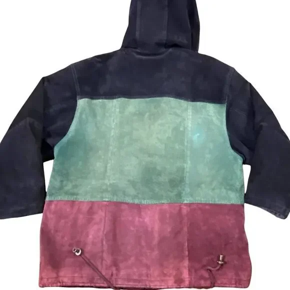 Outbrook Hooded Color Block Suede Coat Jacket Ladies Large Black Green Burgundy - Picture 4 of 16